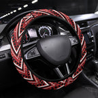 Aotearoa Te Arawa Steering Wheel Cover Maori Tribal Dark Red Paua Shell Pattern