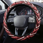Aotearoa Te Arawa Steering Wheel Cover Maori Tribal Dark Red Paua Shell Pattern