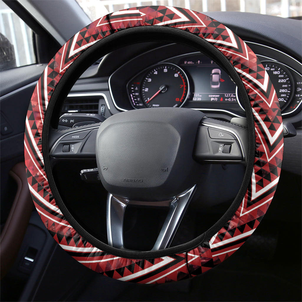 Aotearoa Te Arawa Steering Wheel Cover Maori Tribal Dark Red Paua Shell Pattern