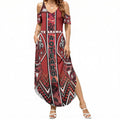 Aotearoa Te Arawa Summer Maxi Dress Maori Tribal Dark Red Paua Shell Pattern