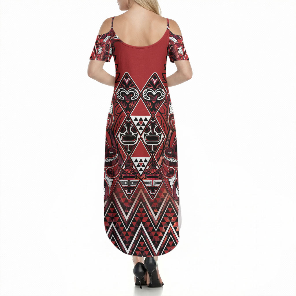 Aotearoa Te Arawa Summer Maxi Dress Maori Tribal Dark Red Paua Shell Pattern