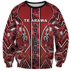 Aotearoa Te Arawa Sweatshirt Maori Tribal Dark Red Paua Shell Pattern