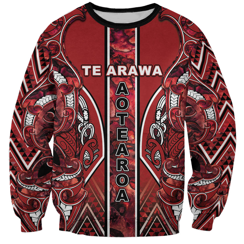 Aotearoa Te Arawa Sweatshirt Maori Tribal Dark Red Paua Shell Pattern