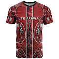 Aotearoa Te Arawa T Shirt Maori Tribal Dark Red Paua Shell Pattern