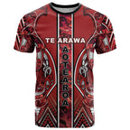 Aotearoa Te Arawa T Shirt Maori Tribal Dark Red Paua Shell Pattern