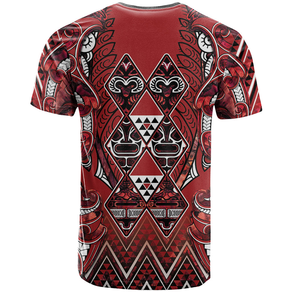 Aotearoa Te Arawa T Shirt Maori Tribal Dark Red Paua Shell Pattern
