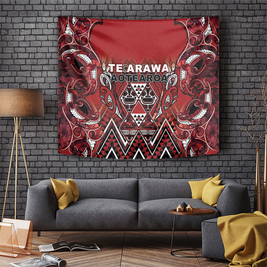 Aotearoa Te Arawa Tapestry Maori Tribal Dark Red Paua Shell Pattern