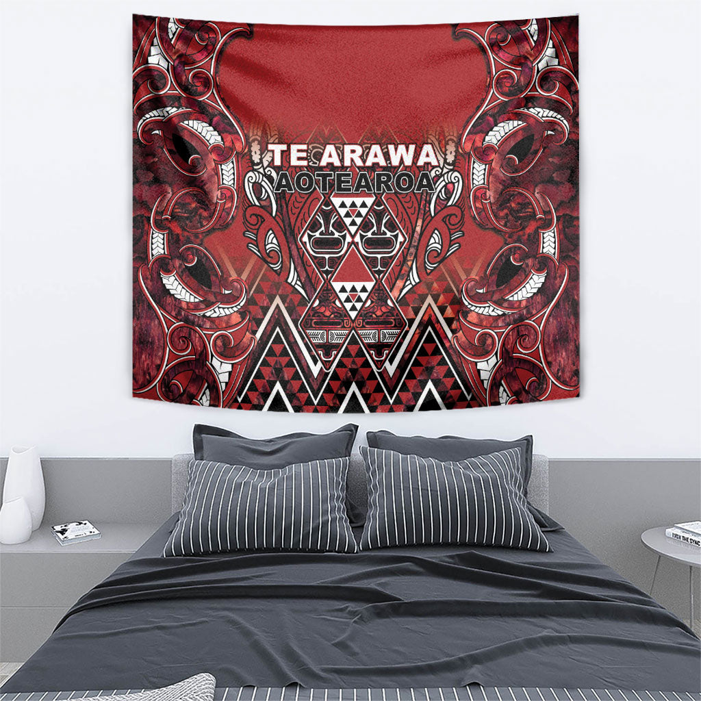 Aotearoa Te Arawa Tapestry Maori Tribal Dark Red Paua Shell Pattern