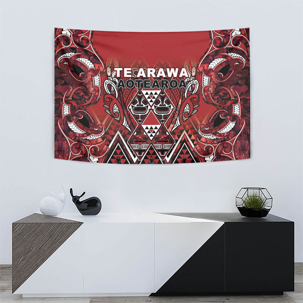 Aotearoa Te Arawa Tapestry Maori Tribal Dark Red Paua Shell Pattern
