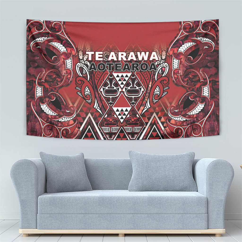 Aotearoa Te Arawa Tapestry Maori Tribal Dark Red Paua Shell Pattern