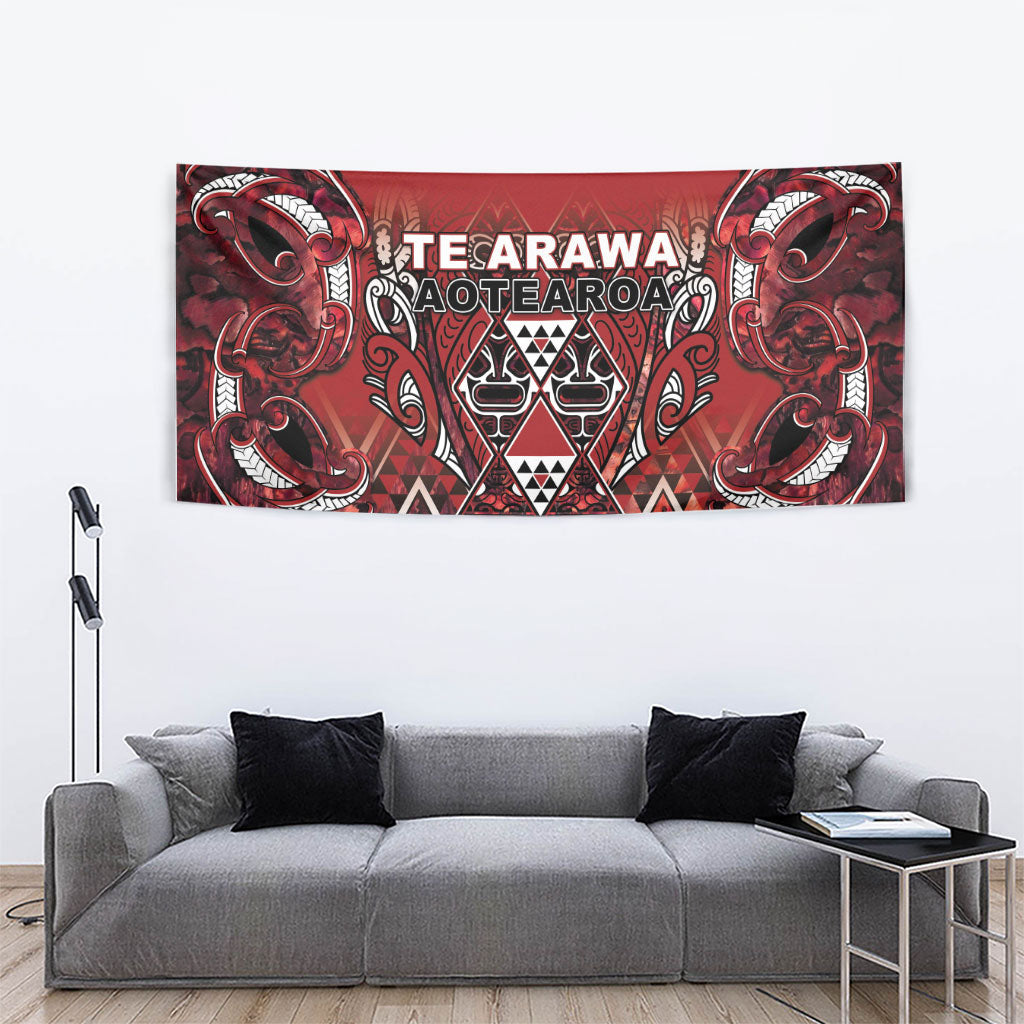 Aotearoa Te Arawa Tapestry Maori Tribal Dark Red Paua Shell Pattern