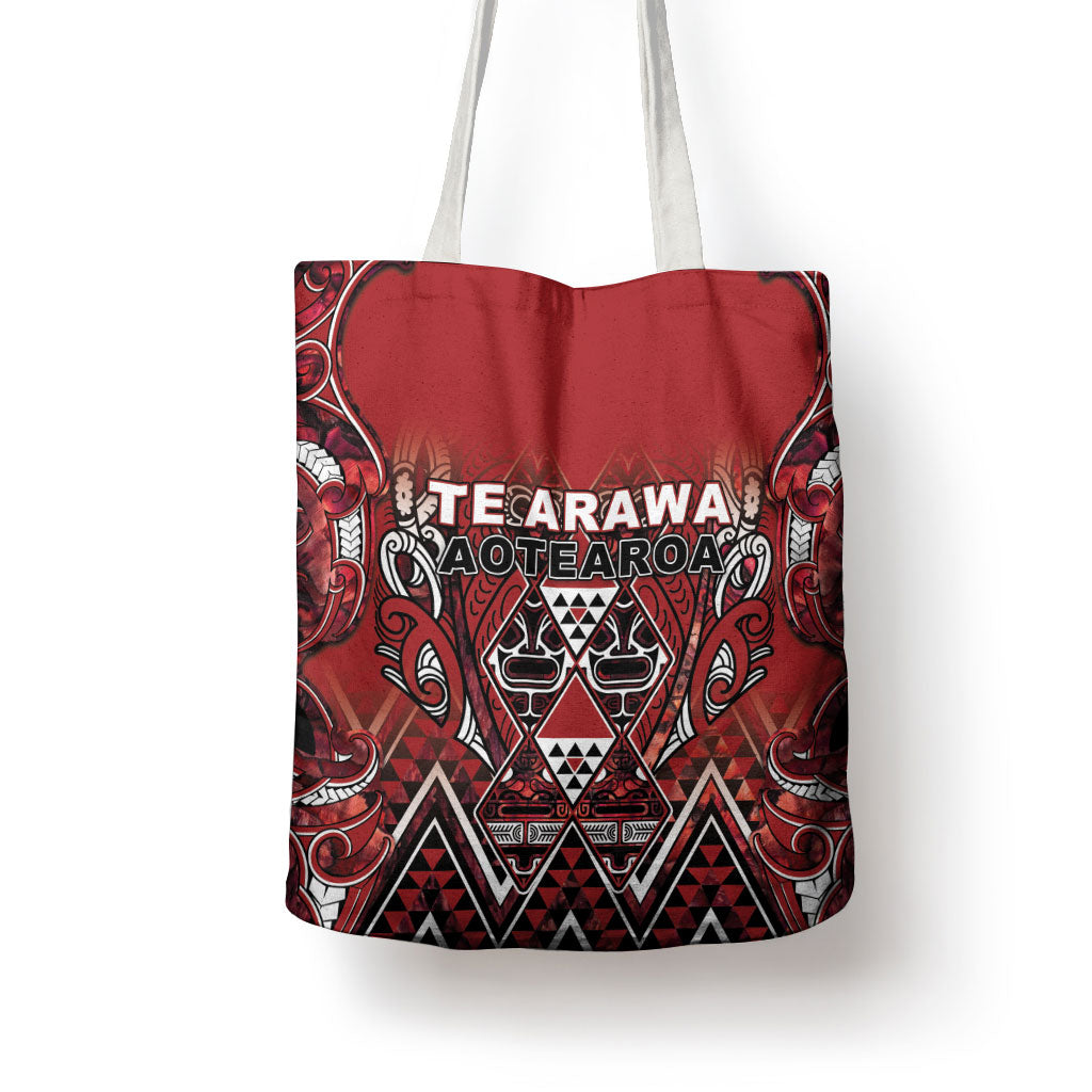 Aotearoa Te Arawa Tote Bag Maori Tribal Dark Red Paua Shell Pattern