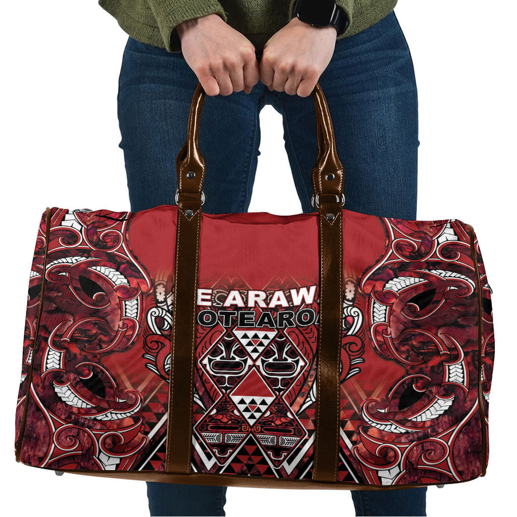Aotearoa Te Arawa Travel Bag Maori Tribal Dark Red Paua Shell Pattern
