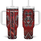 Aotearoa Te Arawa Tumbler With Handle Maori Tribal Dark Red Paua Shell Pattern
