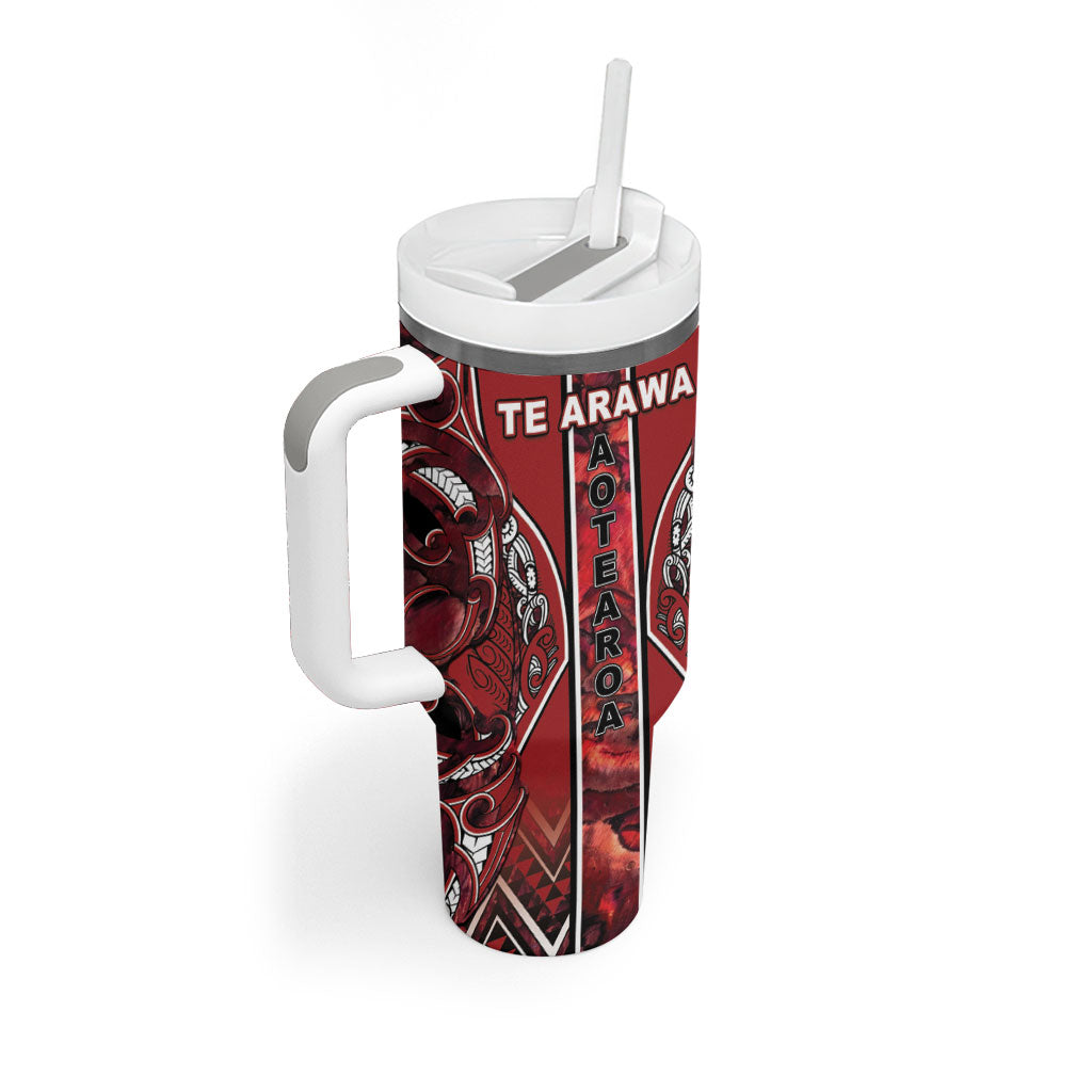 Aotearoa Te Arawa Tumbler With Handle Maori Tribal Dark Red Paua Shell Pattern