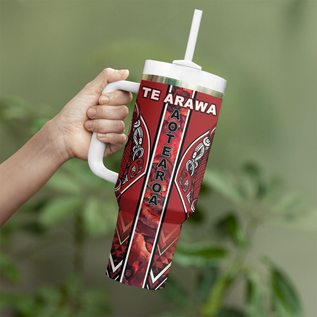Aotearoa Te Arawa Tumbler With Handle Maori Tribal Dark Red Paua Shell Pattern