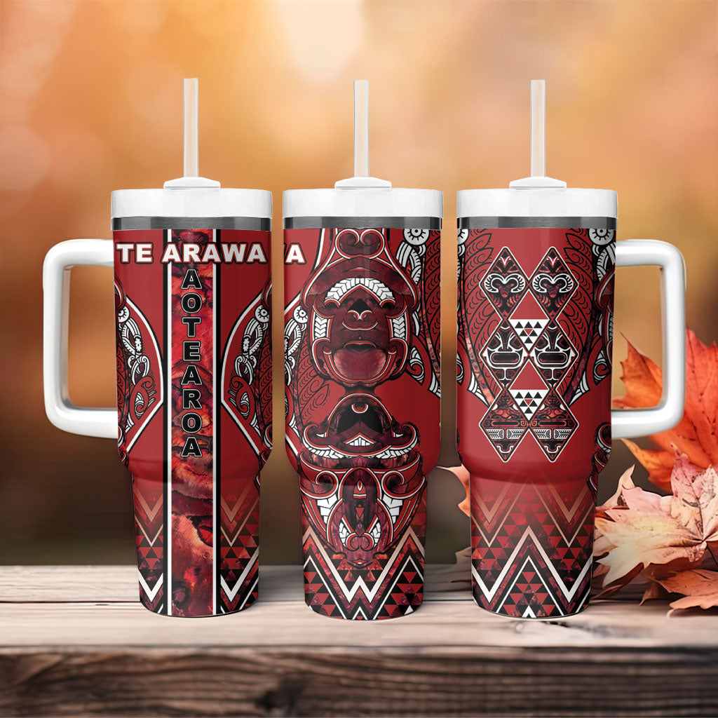 Aotearoa Te Arawa Tumbler With Handle Maori Tribal Dark Red Paua Shell Pattern