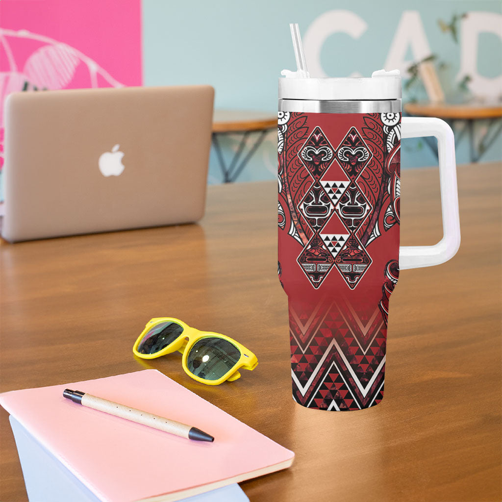 Aotearoa Te Arawa Tumbler With Handle Maori Tribal Dark Red Paua Shell Pattern