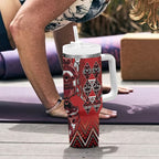 Aotearoa Te Arawa Tumbler With Handle Maori Tribal Dark Red Paua Shell Pattern