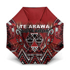 Aotearoa Te Arawa Umbrella Maori Tribal Dark Red Paua Shell Pattern