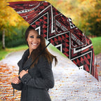 Aotearoa Te Arawa Umbrella Maori Tribal Dark Red Paua Shell Pattern
