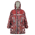 Aotearoa Te Arawa Wearable Blanket Hoodie Maori Tribal Dark Red Paua Shell Pattern