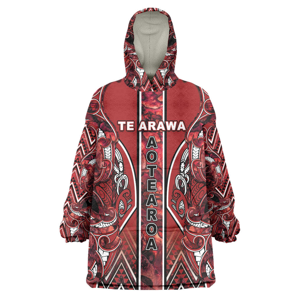 Aotearoa Te Arawa Wearable Blanket Hoodie Maori Tribal Dark Red Paua Shell Pattern