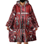 Aotearoa Te Arawa Wearable Blanket Hoodie Maori Tribal Dark Red Paua Shell Pattern