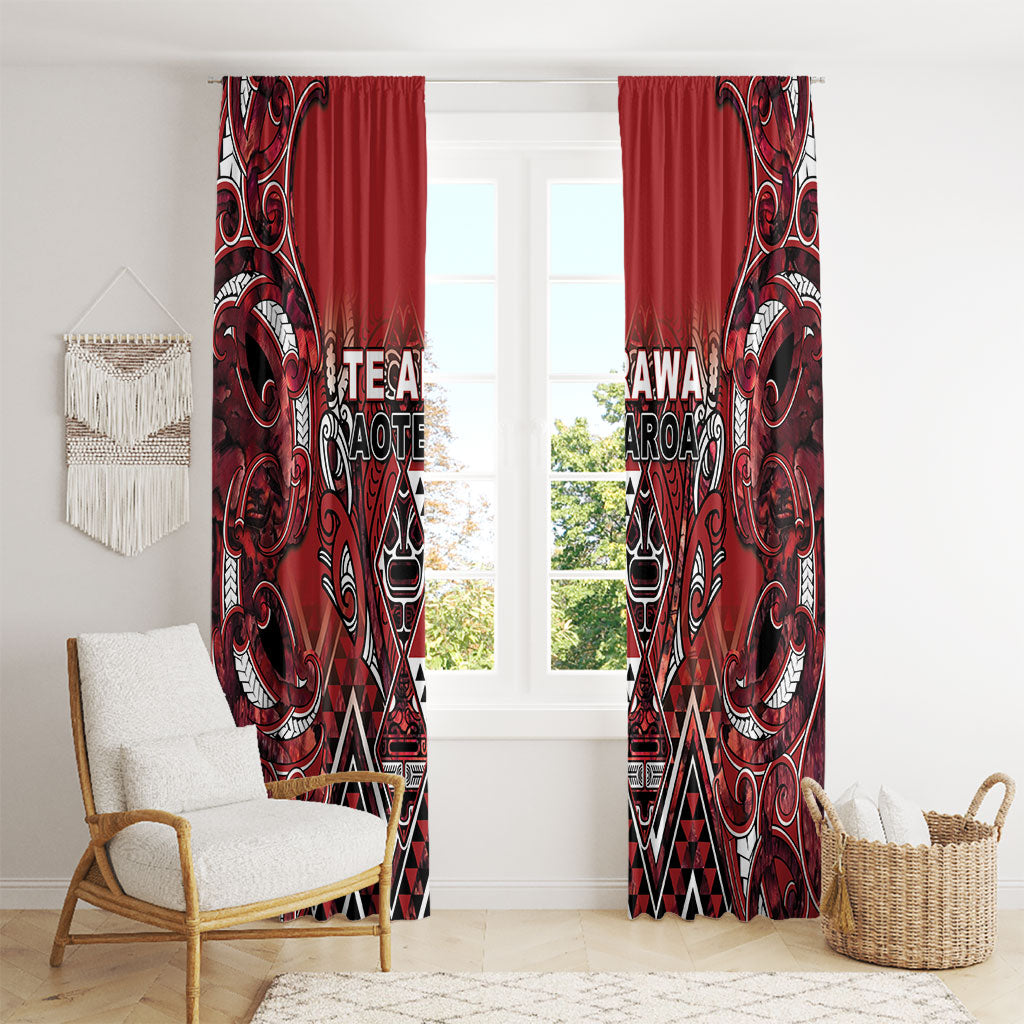 Aotearoa Te Arawa Window Curtain Maori Tribal Dark Red Paua Shell Pattern