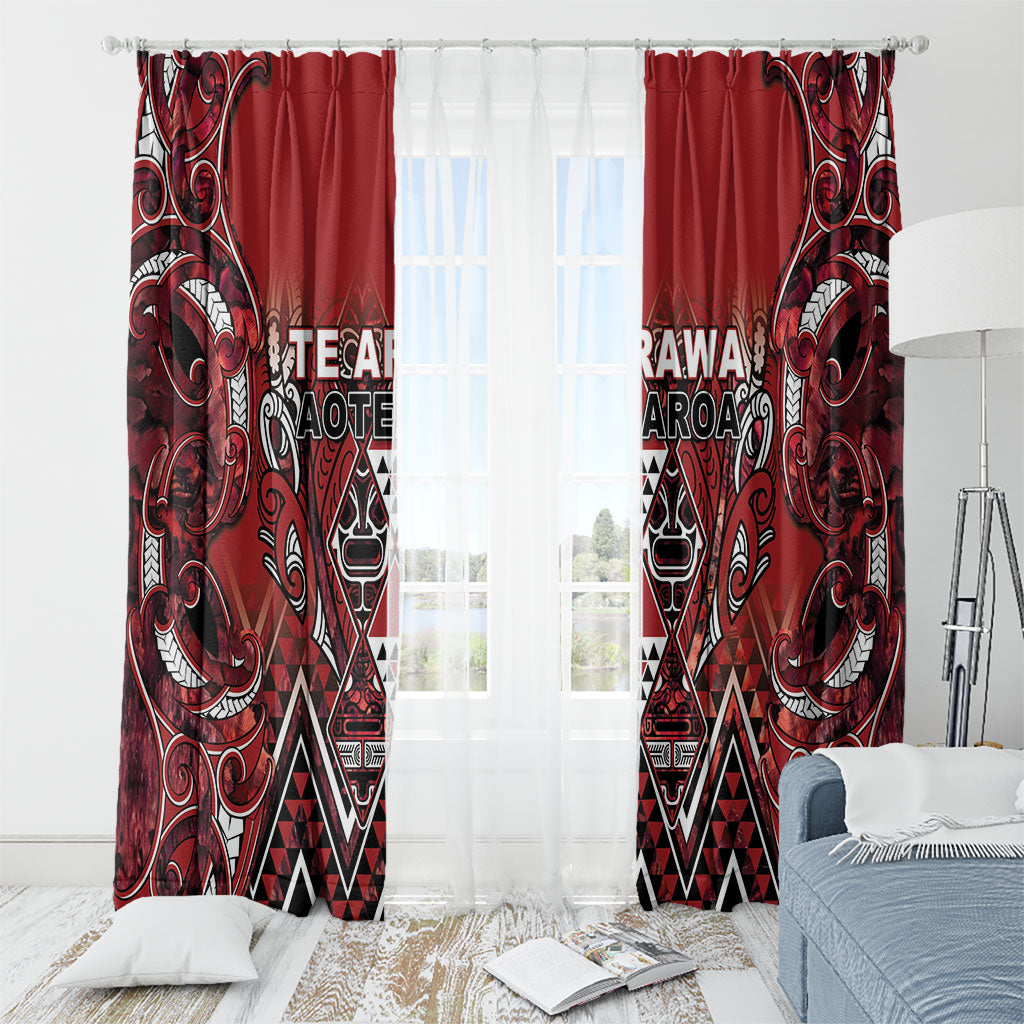 Aotearoa Te Arawa Window Curtain Maori Tribal Dark Red Paua Shell Pattern