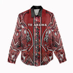 Aotearoa Te Arawa Women Casual Shirt Maori Tribal Dark Red Paua Shell Pattern