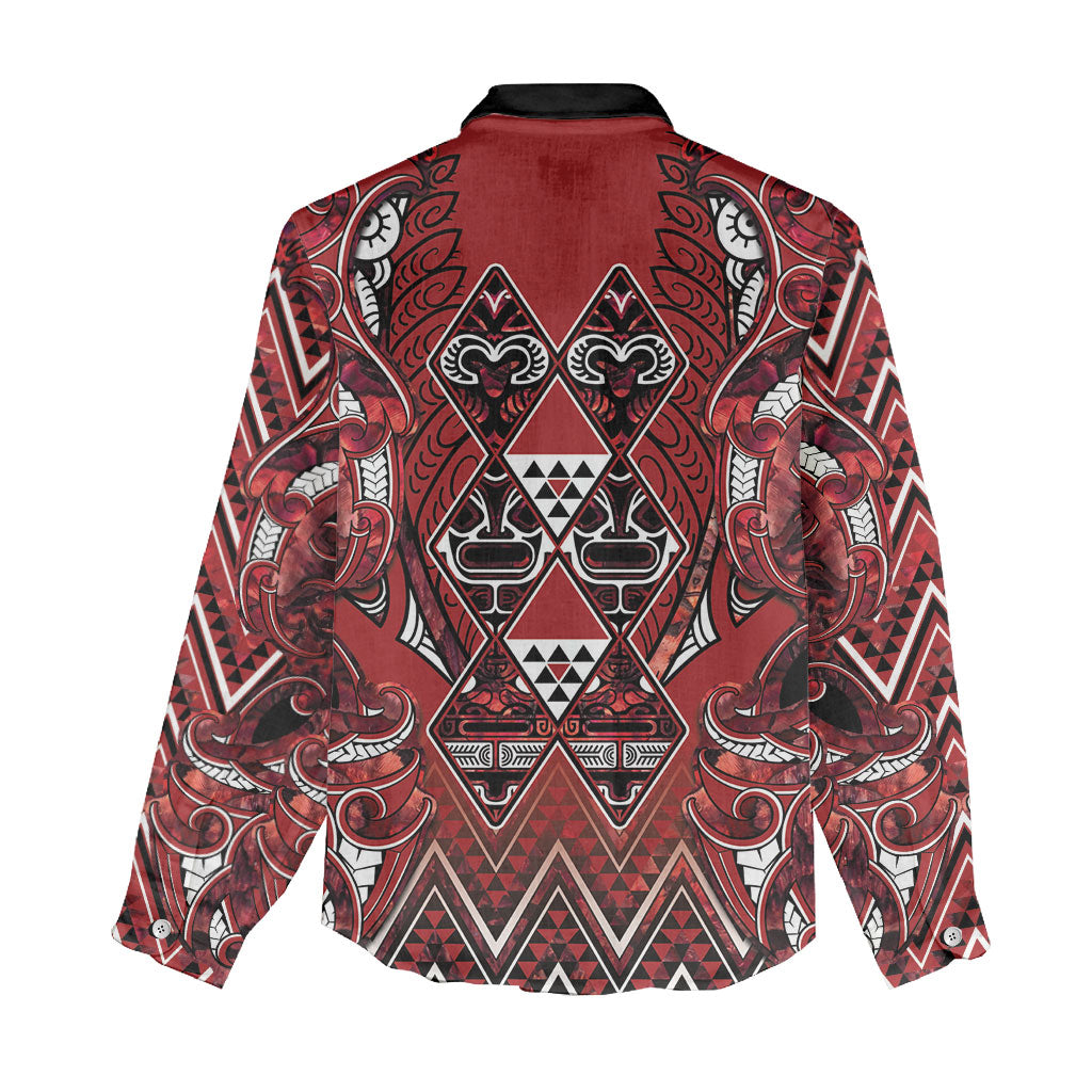 Aotearoa Te Arawa Women Casual Shirt Maori Tribal Dark Red Paua Shell Pattern