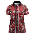 Aotearoa Te Arawa Women Polo Shirt Maori Tribal Dark Red Paua Shell Pattern