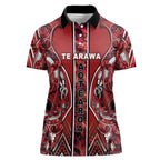 Aotearoa Te Arawa Women Polo Shirt Maori Tribal Dark Red Paua Shell Pattern