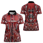 Aotearoa Te Arawa Women Polo Shirt Maori Tribal Dark Red Paua Shell Pattern