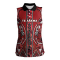 Aotearoa Te Arawa Women Sleeveless Polo Shirt Maori Tribal Dark Red Paua Shell Pattern