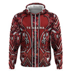 Aotearoa Te Arawa Zip Hoodie Maori Tribal Dark Red Paua Shell Pattern