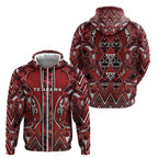 Aotearoa Te Arawa Zip Hoodie Maori Tribal Dark Red Paua Shell Pattern