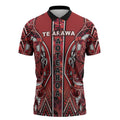 Aotearoa Te Arawa Zipper Polo Shirt Maori Tribal Dark Red Paua Shell Pattern