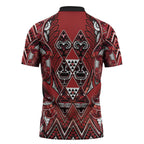 Aotearoa Te Arawa Zipper Polo Shirt Maori Tribal Dark Red Paua Shell Pattern