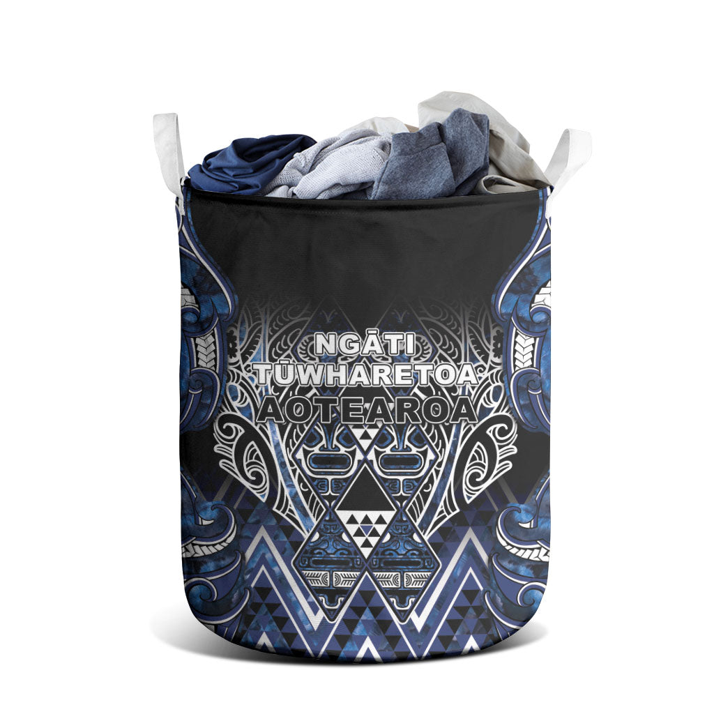 Aotearoa Tuwharetoa Laundry Basket Maori Tribal Navy Paua Shell Pattern