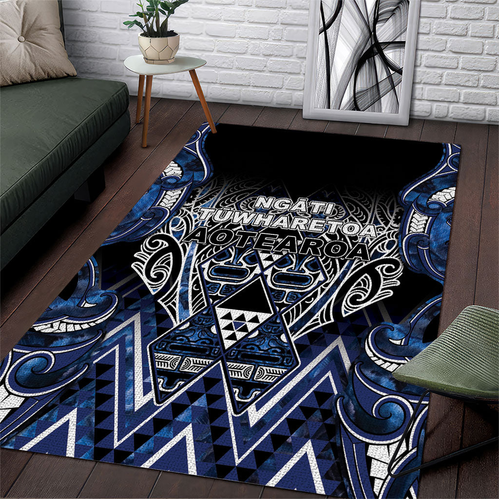 Aotearoa Tuwharetoa Area Rug Maori Tribal Navy Paua Shell Pattern