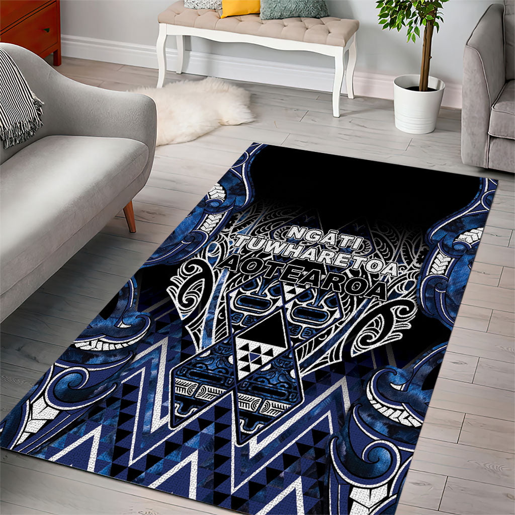 Aotearoa Tuwharetoa Area Rug Maori Tribal Navy Paua Shell Pattern