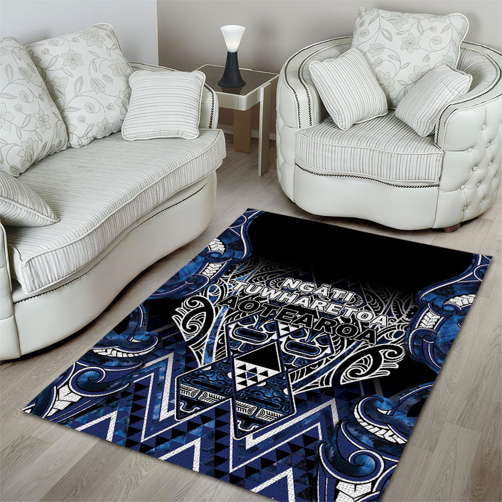 Aotearoa Tuwharetoa Area Rug Maori Tribal Navy Paua Shell Pattern