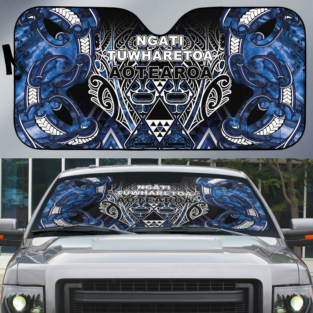 Aotearoa Tuwharetoa Auto Sun Shade Maori Tribal Navy Paua Shell Pattern