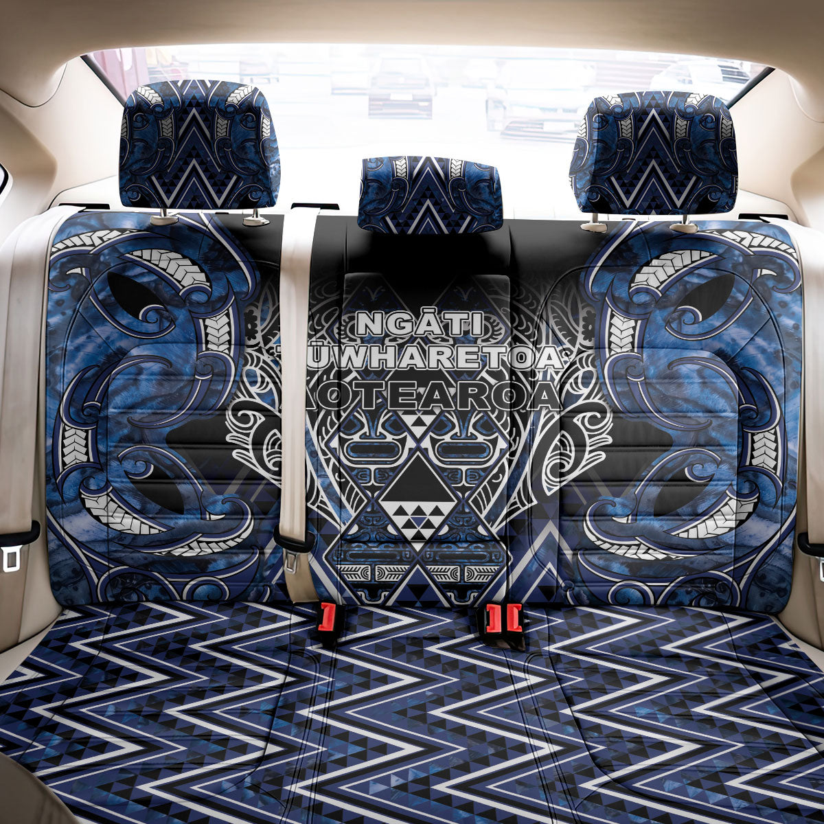 Aotearoa Tuwharetoa Back Car Seat Cover Maori Tribal Navy Paua Shell Pattern