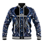 Aotearoa Tuwharetoa Baseball Jacket Maori Tribal Navy Paua Shell Pattern