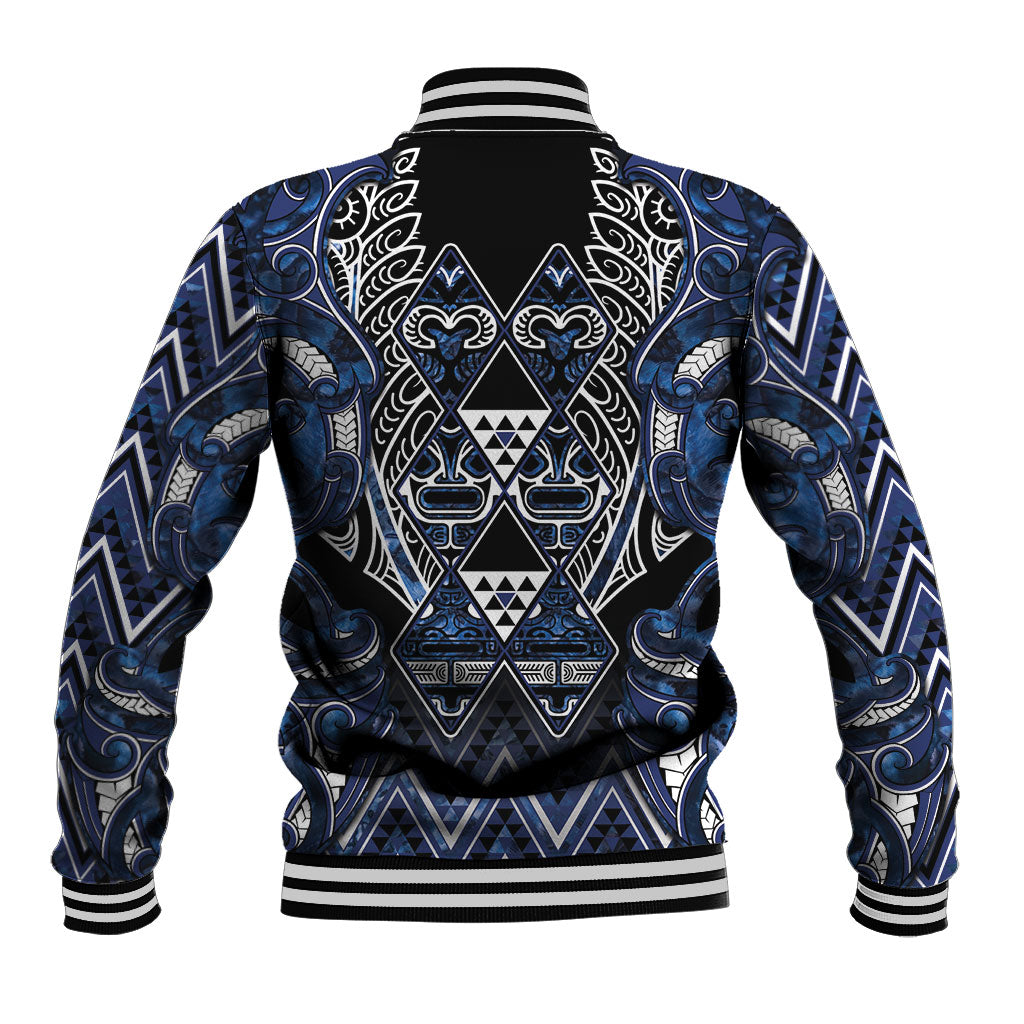Aotearoa Tuwharetoa Baseball Jacket Maori Tribal Navy Paua Shell Pattern