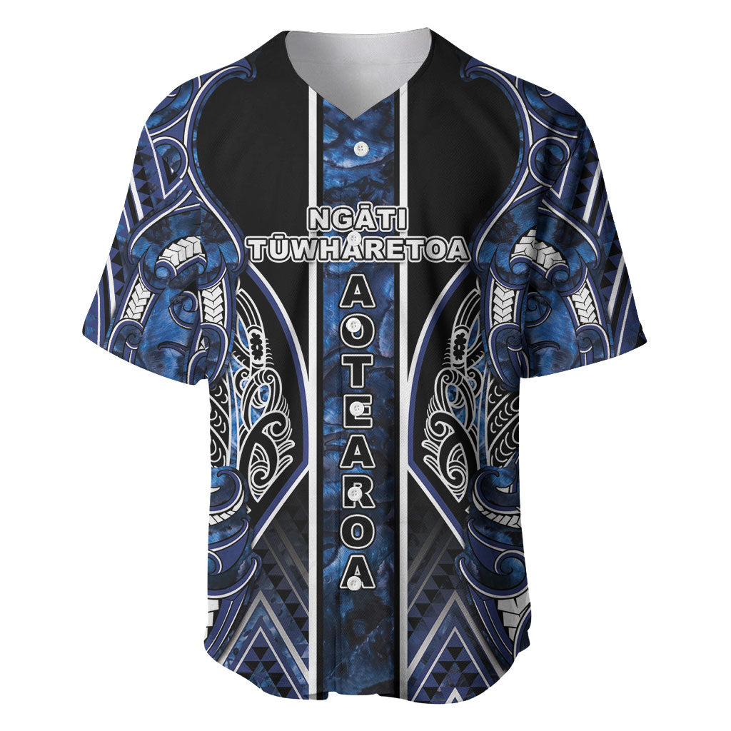 Aotearoa Tuwharetoa Baseball Jersey Maori Tribal Navy Paua Shell Pattern