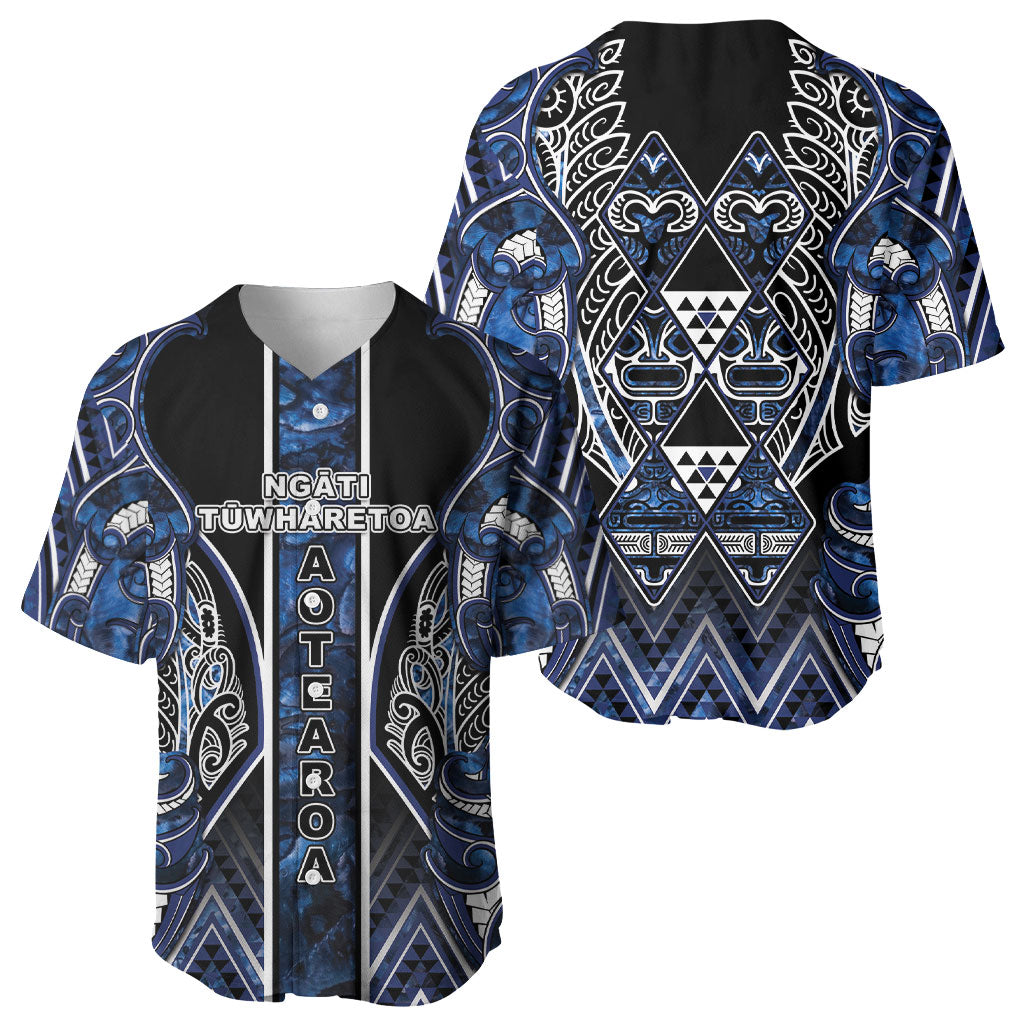 Aotearoa Tuwharetoa Baseball Jersey Maori Tribal Navy Paua Shell Pattern